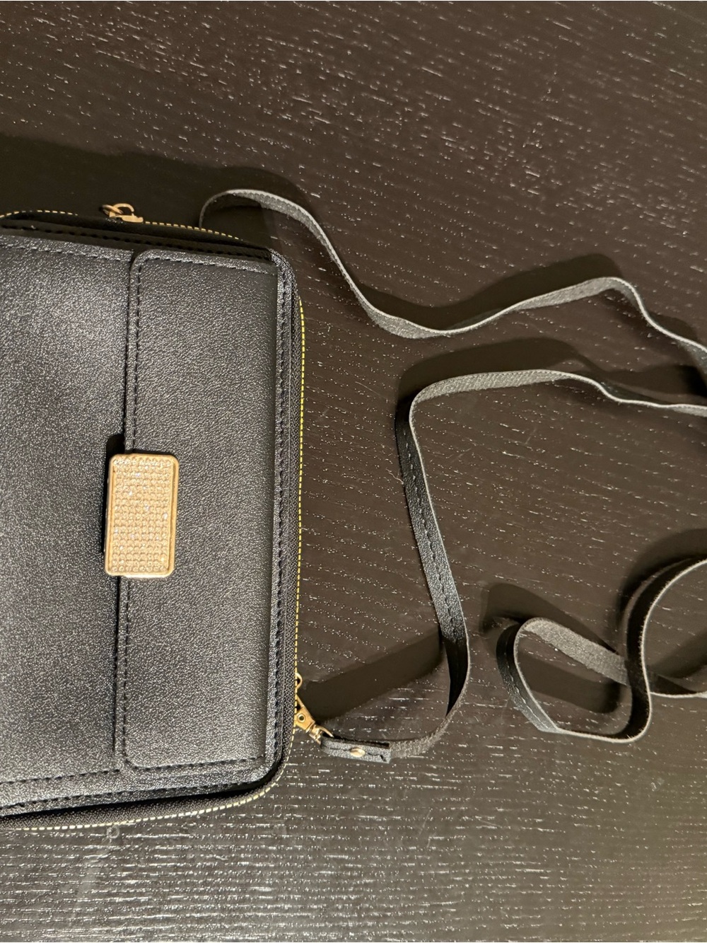Women's Black Crossbody Bag with Gold Accent